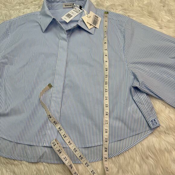 Simkhai Renata Cropped Button Down Shirt Classic Blue Stripe Size XL NWT - Picture 10 of 16